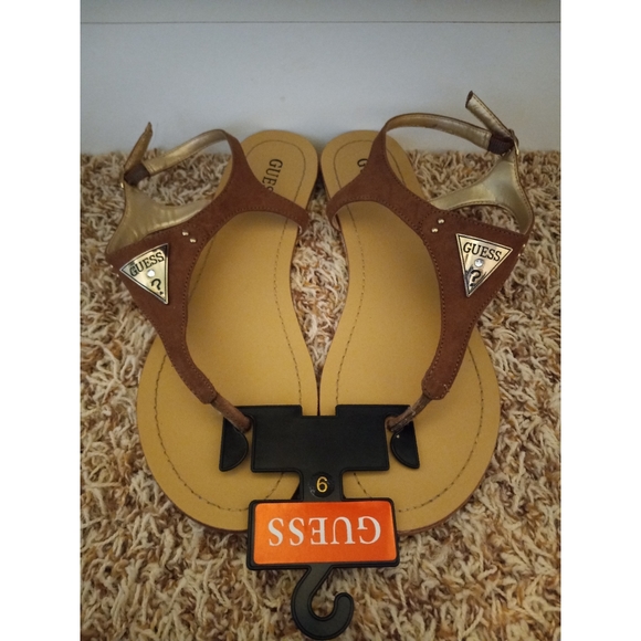 Guess Factory Carmela Cognac T-Strap Sandals - Picture 1 of 3